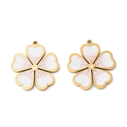Цветок 304 нержавеющей стальной эмали подвески, ионное покрытие (ip), реальный 18 k позолоченный, цветок, 18.5x17.5x1.5 мм, отверстие : 1.2 мм