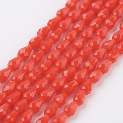 Оранжево-Красный Стеклянные бусины, имитация нефрита , граненые, слеза, оранжево-красный, 5x3 мм, отверстие : 1 мм, около 100 шт / нитка, 18.3 дюйм ~ 19 дюйм