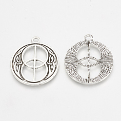 Античное Серебро Сплавочные сеттинги для кулона, тибетский стиль, плоско-круглые, античное серебро, 31x27x2 мм, отверстие : 2 мм