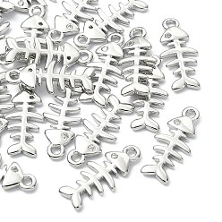 Real Platinum Plated SHEGRACE Brass Micro Pave Cubic Zirconia Fishbone Charms, Cadmium Free & Nickel Free & Lead Free, Real Platinum Plated, 14x6x1.5mm, Hole: 1.2mm