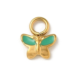 Средний Морско-зеленый Ионное покрытие (ip) 304 брелоки из нержавеющей стали с эмалью, реальный 14 k позолоченный, очарование бабочки, средний морской зеленый, 9x7x2 мм, отверстие : 2.5 мм