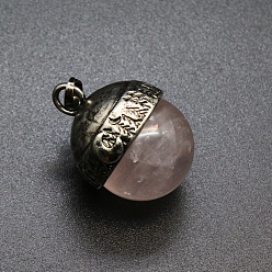 Розовый Кварц Природного розового кварца подвески, круглые подвески с металлической фурнитурой, античное серебро, 27x20 мм