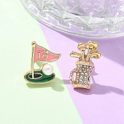 Другие Латунные микро проложить серьги стержня кубического циркония, с пластиковой бисера, золотые, слева и справа, гольф, 15~18x11~13 мм