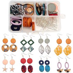 Mixed Color DIY Earring Making, with Wood Links & Beads, Cellulose Acetate(Resin) Pendants, Brass Earring Hooks and Iron Findings, Mixed Color, 11x7x3cm