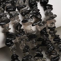 Tourmalinated Quartz Natural Tourmalinated Quartz Beads Strands, Chip, 8~18.5x6.5~10x1.5~7mm, Hole: 0.7~1mm, about 96~130pcs/strand, 15.94''(40.5cm)