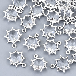 Прозрачный Граненые подвески стекла, с элементами из экологически чистого сплава, без кадмия, без никеля и без свинца, граненые, цветок, серебряные, прозрачные, 15x13x4 мм, отверстие : 1.6 мм