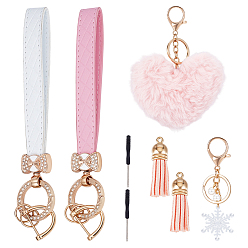 (52) Непрозрачная лаванда 1 плюшевые брелоки в форме сердца из полиэстера, 2комплект ремешков для сумок из искусственной кожи, 2 кулон с кисточками из искусственной замши., 1Брелоки-подвески в виде снежинки из акрила со стеклянными жемчужными бусинами, золотые, разноцветные, 139 мм