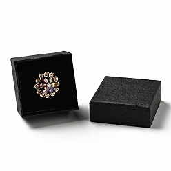 Black Texture Paper Jewelry Gift Boxes, with Sponge Mat Inside, Square, Black, 5.1x5.1x3.3cm, Inner Diameter: 4.6x4.6cm, Deep: 3cm