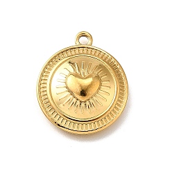 Золотой 304 подвески из нержавеющей стали, ионное покрытие (ip), плоский круглый с подвеской в виде сердца, золотые, 21x18x4.5 мм, отверстие : 1.8 мм