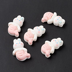 White Opaque Resin Cabochons, Rabbit Mermaid, White, 27x18x8mm