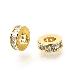 Настоящее золото 18K Круглое кольцо из латуни с микропаве прозрачные кубические циркониевые бусины, долговечный, без кадмия и без свинца, стойки покрытие, реальный 18 k позолоченный, 8.5x3 мм, отверстие : 3.6 мм