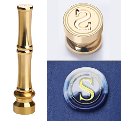 Letter S Golden Tone Brass Wax Seal Stamp Head with Bamboo Stick Shaped Handle, for Greeting Card Making, Letter S, 74.5x15mm