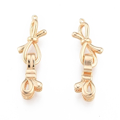 Real 18K Gold Plated Brass Fold Over Clasps, Cadmium Free & Nickel Free & Lead Free, Bowknot, Real 18K Gold Plated, 36mm, Bowknot 1: 19x7.5x7mm, Hole: 4x3.5mm, Bowknot 2: 21.5x11x6mm, Hole: 1mm