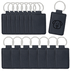Black 16Pcs Rectangle PU Leather Keychains, with Alloy Split Key Ring, Platinum, Black, 89mm