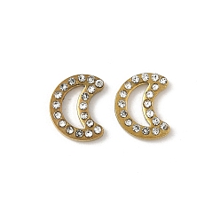 Луна 304 кабошоны со стразами из нержавеющей стали, ионное покрытие (ip), золотые, луна, 9x7.5x1.5 мм