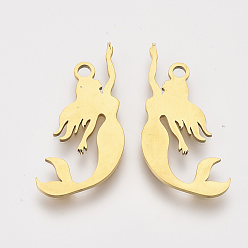 Золотой 201 подвески из нержавеющей стали, подвески для лазерной резки, русалка, золотые, 24.5x13x1 мм, отверстие : 1.6 мм