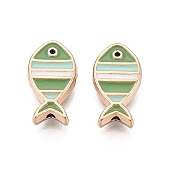 Темный Морско-зеленый Рейка покрытие сплава эмалевые бусины, рыба, без кадмия и без свинца и без никеля, золотые, темно-зеленый, 16x9x4.5 мм, отверстие : 1.2 мм