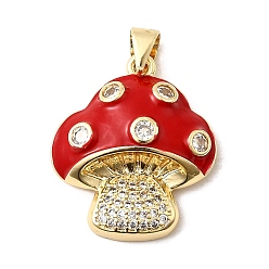 Красный Латунные микро проложить кубического циркония подвески, с эмалью, грибное очарование, долговечный, без кадмия и без свинца, реальный 18 k позолоченный, красные, 22.5x19.5x5 мм, отверстие : 4x3 мм