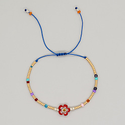 Красный Браслеты из плетеного бисера, стеклянного бисера и цветочных бусин., регулируемые браслеты из волоконного шнура для женщин, красные, 11.02 дюйм (28 см)