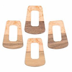 Темный Лосось Подвески из прозрачной смолы и ореха, золотой фольгой, трапециевидные, темный лосось, 37.5x27x3 мм, отверстие : 2 мм