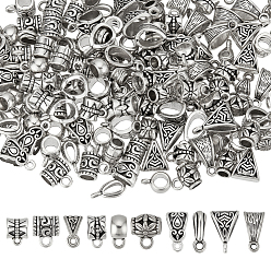 Античное Серебро 150 шт. 10 стили вешалок из сплава, трубные поручители, античное серебро, 9~15x4~10x6~8.5 мм