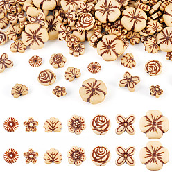 Персиковый Слойка 140 шт 7 стили непрозрачные акриловые бусины, цветок / плоский круглый, розовые, 10~19.9x10~17x3~7 мм, отверстие : 1.2~1.8 мм, около 20 шт. / стиль