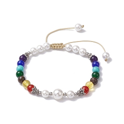 Разноцветный 6Мм круглые окрашенные браслеты из натурального малайзийского нефрита и натурального тигрового глаза, синтетической бирюзы, синтетического цитрина и жемчуга, плетеные браслеты из бисера, регулируемые браслеты из чакры для женщин и мужчин, красочный, внутренний диаметр: 2~2-7/8 дюйм (5.1~7.4 см), 6.5~8.5 мм