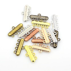 Mixed Color Alloy Chandelier Components Links, 4-Strand Reducer Connector, Rectangle, Mixed Color, 11x23x2mm, Hole: 2mm