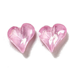 Rosaline Glas Strass Cabochons, Spitzenrücken und Rückseite plattiert, facettiert, Herz, rosaline, 8x8x4 mm