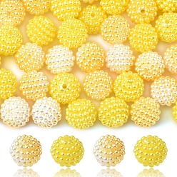 Желтый 100 шт 2 стили имитация жемчуга акриловые бусины, Берри бисера, комбинированные бисером, круглые, желтые, 12 мм, отверстие : 1.5 мм, около 50 шт. / стиль