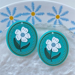 Темный Голубой Овальные акриловые подвески, цветок, темные голубые, 42x38 мм