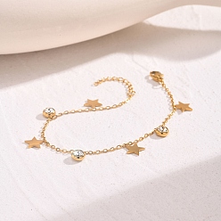 Звезда Из нержавеющей стали шарм браслеты, браслеты из кубического циркония для женщин, звезда, 6-1/2~7-5/8 дюйм (16.5~19.5 см)