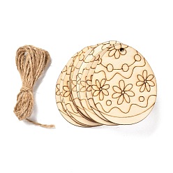 Цветок Кулоны в форме пасхального яйца своими руками, с пеньковой веревки, цветочным узором, 74~84x58~68x2~2.5, отверстие : 2.5~3 мм, 10 шт / пакет