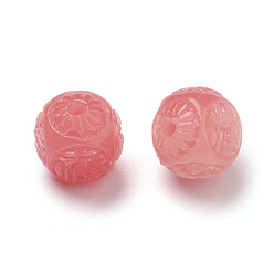 Light Coral Shell Beads, Imitation Jade, Dyed, Curved, Round with Chinese Character Fu, Light Coral, 13mm, Hole: 1.8mm