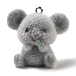 Koala Кулоны из флокированной смолы, с железной платиной петлей, коала, 28x32x21 мм, отверстие : 1.8 мм