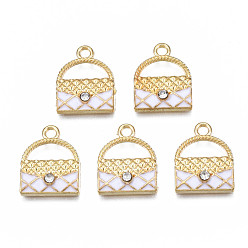 Белый Стойки обшивки сплава эмали подвески, с кристально горный хрусталь, без кадмия, без никеля и без свинца, пакет, белые, 16x12.7x3 мм, отверстие : 1.6 мм