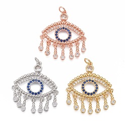 Couleur Mélangete Pendentifs en laiton zircon cubique transparent, avec des anneaux de saut, plaqué longue durée, oeil de cheval avec breloques rondes plates, couleur mixte, 31x27x2.5mm, Trou: 3mm