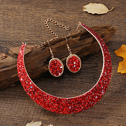 Красный Комплект из овального чокера с пайетками и серег-подвесок из сплава, золотые, красные, 450 мм