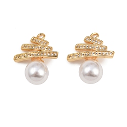 Настоящее золото 18K Латунные микро проложить кубического циркония подвески, с абс пластмассовой имитационной жемчужиной, долговечный, без никеля , реальный 18 k позолоченный, 17.5x15.5x7.5 мм, отверстие : 1.5 мм