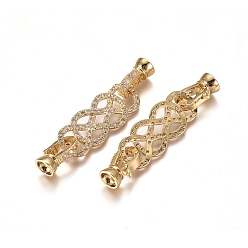 Golden Brass Micro Pave Clear Cubic Zirconia Fold Over Clasps, Golden, 48x11x8mm, Inner: 5mm