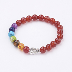 Натуральный Агат Природные агат браслеты простирания, чакра браслеты, с фурнитурой сплавочной и бусинами из драгоценных камней, античное серебро, круглый и слон, окрашенная и подогревом, 2-1/8 дюйм (55 мм)