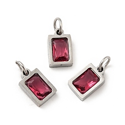 Коричневый 304 подвески из нержавеющей стали, с фианитом и кольцами для прыжков, одиночные каменные прелести, прямоугольные, цвет нержавеющей стали, коричневые, 9.5x6x3 мм, отверстие : 3.6 мм