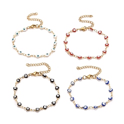 (52) Непрозрачная лаванда Эмалевое сердце с браслетом из звеньев сглаза, вакуумное покрытие pvd 304 ювелирные изделия из нержавеющей стали для женщин, золотые, разноцветные, 6-3/4 дюйм (17.1 см)