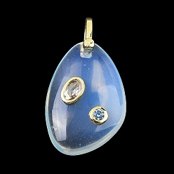 Опал Opalite подвески, с фурнитурой из латуни и кубического циркония., слезинки, золотые, 30.5x20~20.5x8~8.5 мм, отверстие : 9x4.5 мм
