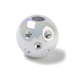 White UV Plating Opaque Acrylic European Bead Rhinestone Settings, Large Hole Beads, Iridescent, Round, White, 15.5x14.5mm, Hole: 4.5mm, Fit for 2mm Rhinestone