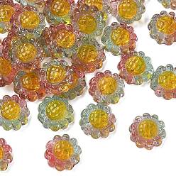 Красный Прозрачные бусины из смолы, голографические бусы, подсолнечник, с эмалью, два тона, красные, 12x6 мм, отверстие : 2 мм