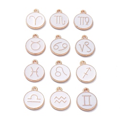Blanc (Liquidation de vente défectueuse: jaunissement), Pendentifs en émail , plat rond avec constellation, blanc, 15x12x2mm, Trou: 1.6mm