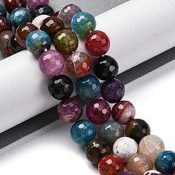 Разноцветный Нити бусин из натурального агата с прожилками дракона (окрашенные и нагретые), граненые, круглые, красочный, 15~16 мм, отверстие : 1.5 мм, около 25 шт / нитка, 14.96''~15.55'' (38~39.5 см)