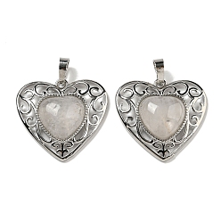 Хрусталь Подвески из натурального кварца с горным хрусталем и персиком в виде сердца любви, стойки покрытие латунь полые прелести сердца, без кадмия и без свинца, 29.5x30.5x7.5 мм, отверстие : 7.5x5 мм