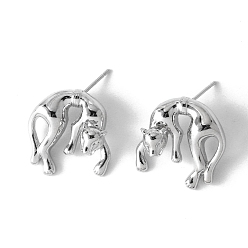 Платина Латунные серьги-гвоздики для женщин, форма кошки, платина, 21x21 мм